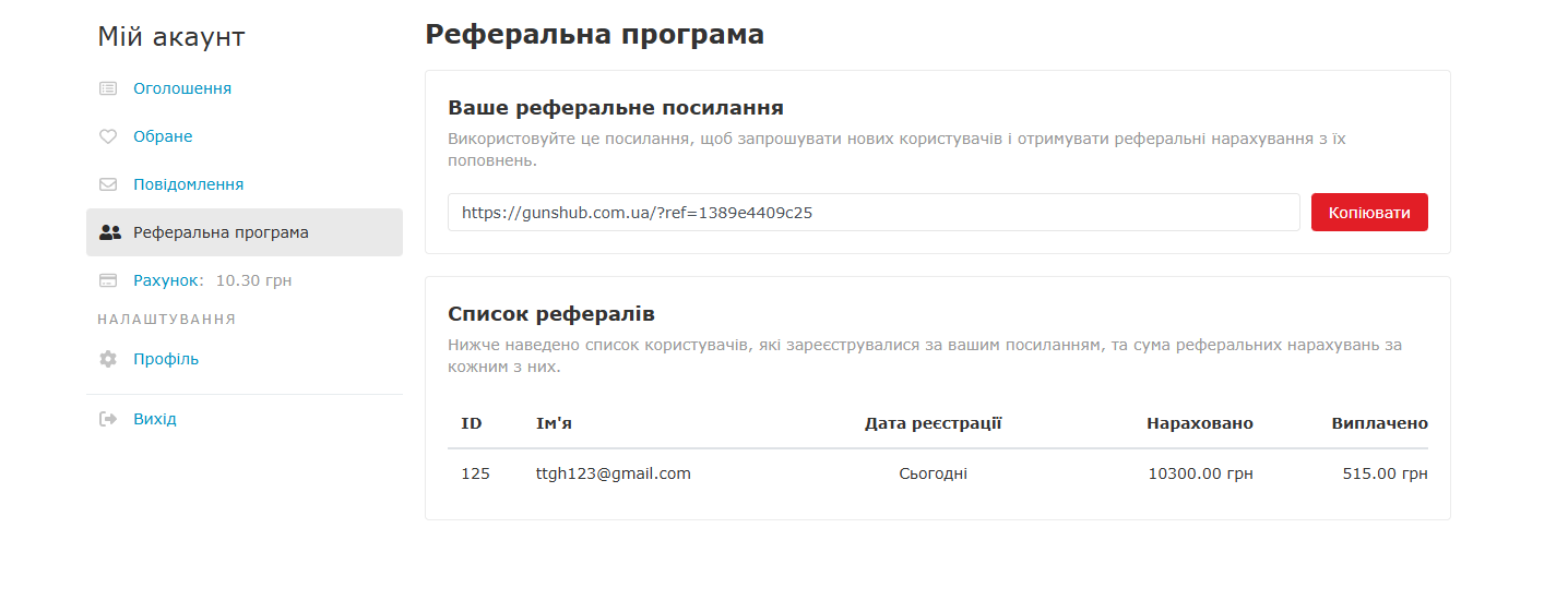 Реферальна програма GUNSHUB