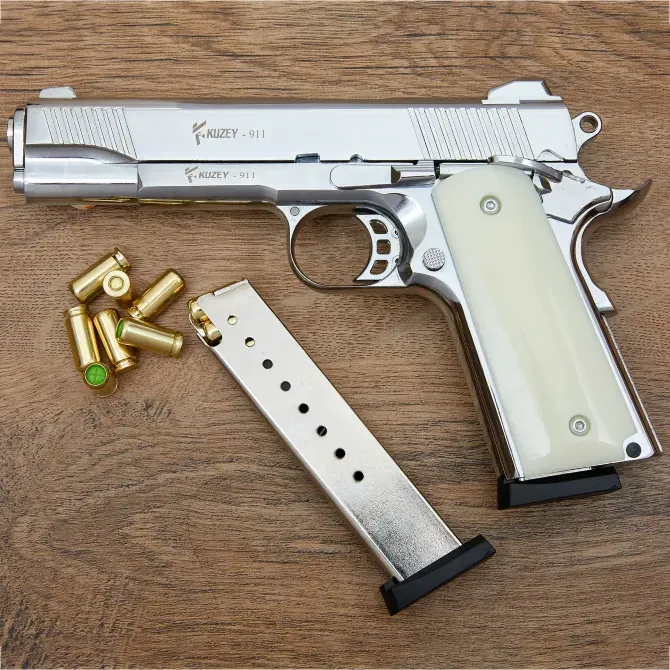 Стартовий пістолет KUZEY 911 Shiny Chrome Plating/White Grips Одеса - фото 5