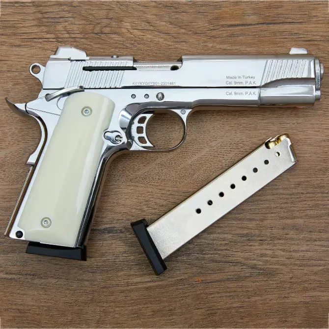 Стартовий пістолет KUZEY 911 Shiny Chrome Plating/White Grips Одеса - фото 6