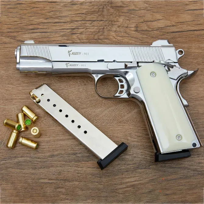 Стартовий пістолет KUZEY 911 Shiny Chrome Plating/White Grips Одеса - фото 2