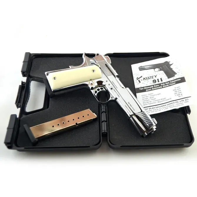 Стартовий пістолет KUZEY 911 Shiny Chrome Plating/White Grips Одеса - фото 4